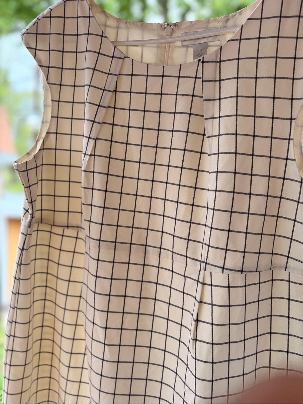 Christopher & Banks Cream and Black Windowpane Fit-and-Flare Dress